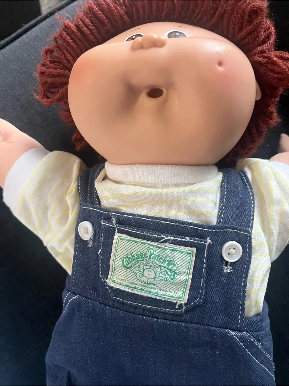 Cabbage Patch Boy 1982 Auburn  -Haired Doll in Navy Overalls